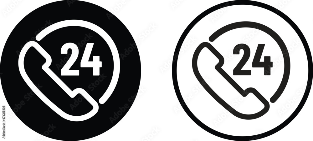 Poster twenty four service icon . call icon with 24 hours icon vector isolated on white background