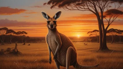 Fotobehang kangaroo at sunset © ISMAIL