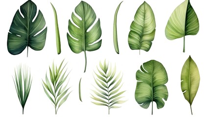 
set of green leaves