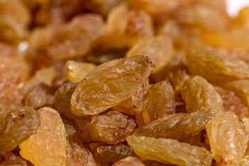 Macro of Raisin Isolated on Raisin Pile in Horizontal Orientation