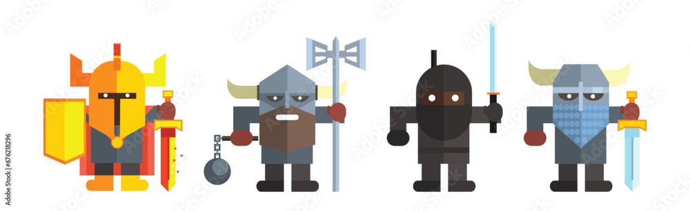 Poster fantasy game knight character heroes with weapon vector set