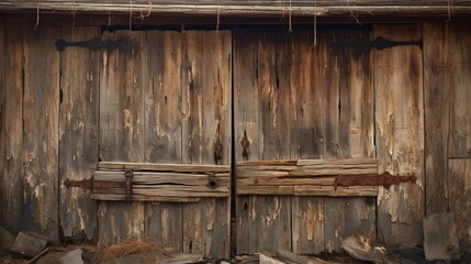 a weathered barn door slightly ajar, hinting at the secrets hidden within - obrazy, fototapety, plakaty