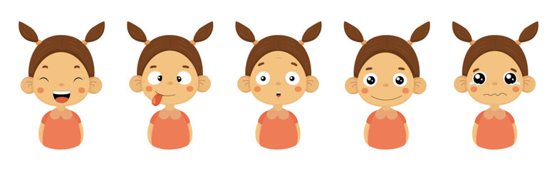 Funny Girl Character Show Face Emotion and Expression Vector Set