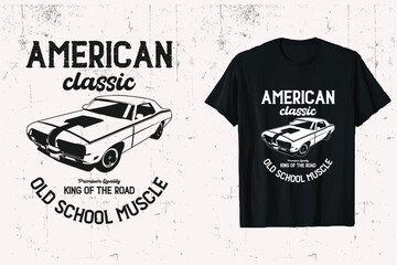 American Muscle Classic Car Vector T-shirt Design Graphic. old school muscle king of the road. black and white t-shirt.