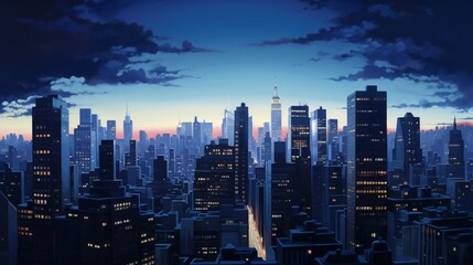 The cityscape at twilight is a study in juxtaposition, with skyscrapers illuminated from within,...