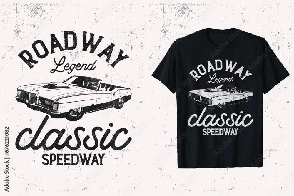 Wall mural Classic car T-shirt design. old custom retro vintage t-shirt graphic. prints black & white background.