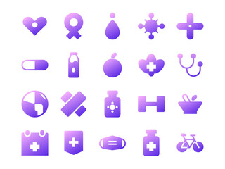 Health Day Icon Pack in Gradient Glyph Style. Perfect for Websites, Landing Pages, Mobile Apps, Presentations, and Other Projects. Suitable for User Interface and User Experience UI UX.