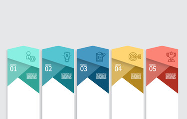horizonta steps timeline infographic element report background with business line icon 5 steps