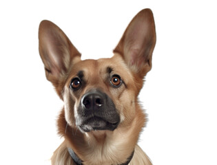 Obraz premium Close up of brown belgian malinoise dog portraits isolated on transparent background, looking upwards.