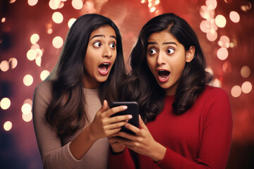 indian female friends shocked after looking at the phone