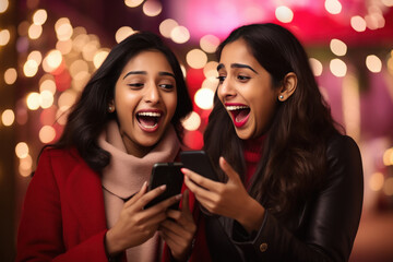 indian female friends laughing after looking at the phone