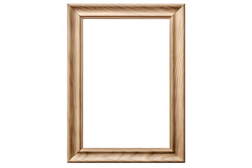 Light wooden vertical empty horizontal picture frame isolated on transparent or white background