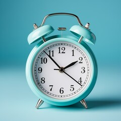 An Alarm clock on a blue background. Copy space for your text.