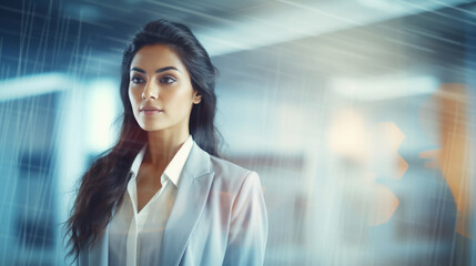 young businesswoman working on double exposure