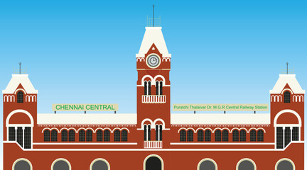Chennai Central Railway Station vector illustrator in sky background - obrazy, fototapety, plakaty