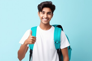 Young indian college student showing thumb up