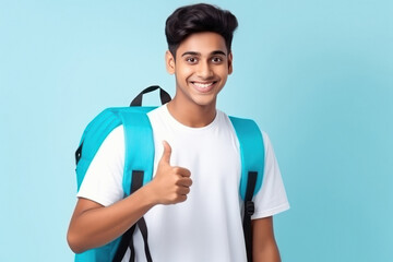 Young indian college student showing thumb up