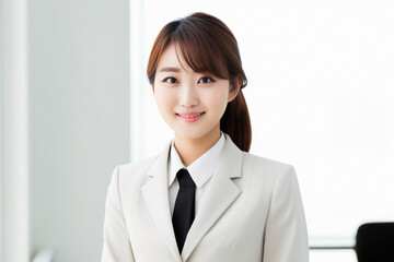 Young business woman on white background.