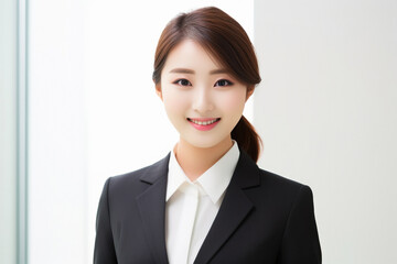 Young business woman on white background.