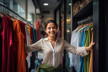 Young indian woman at the fashion design shop