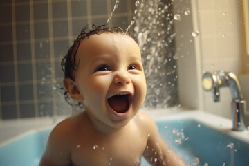 little child playing in bathtub