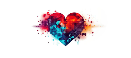 Abstract Heart Illustration Constructed from Graphic Elements and Cubes on White Background