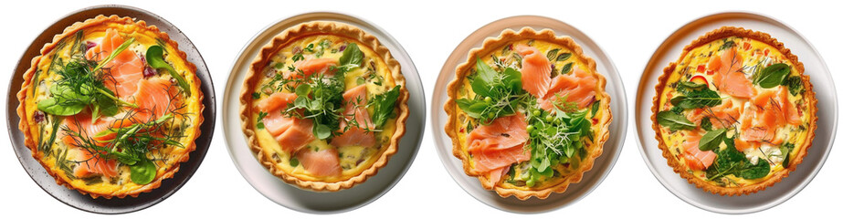 top view of a savory pie, salmon quiche