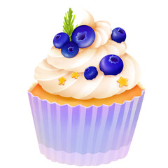 Blueberry cupcakes with whipping cream
