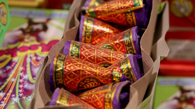 firecrackers kept for sell at diwali festival from different angle