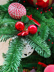 Beautiful shining christmas tree with decorations, new year Tree With Ornament, background