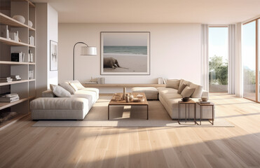 Fototapeta premium Luxurious living room area composition with minimalistic decoration
