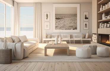 Fototapeta na wymiar Luxurious living room area composition with minimalistic decoration