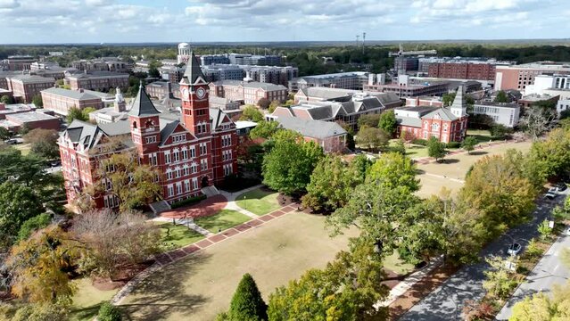 fast aerial pullout from samford hall on the auburn university campus