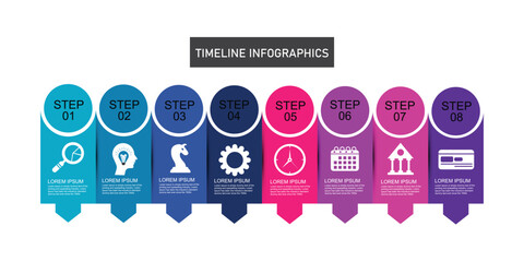 Business infographics design template with 8 steps or options, can be used for workflow layout, annual report, web design, presentation