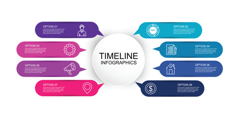 Timeline infographics design vector and business icons