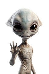 Alien smiling and waving greeting on white background