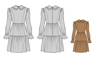 Obraz premium WOMEN'S DRESS, Fashion Flat Sketch Vector Illustration, CAD, Technical Drawing, Flat Drawing, Template, Mockup.