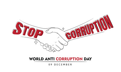 Line art of Handshake design with stop corruption text for world anti corruption day campaign