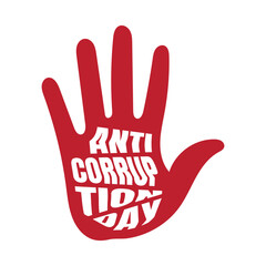 Red hand with typography of anti corruption day for anti corruption campaign template - obrazy, fototapety, plakaty