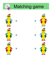 Matching game for kids. Find the correct color of a penguin and match