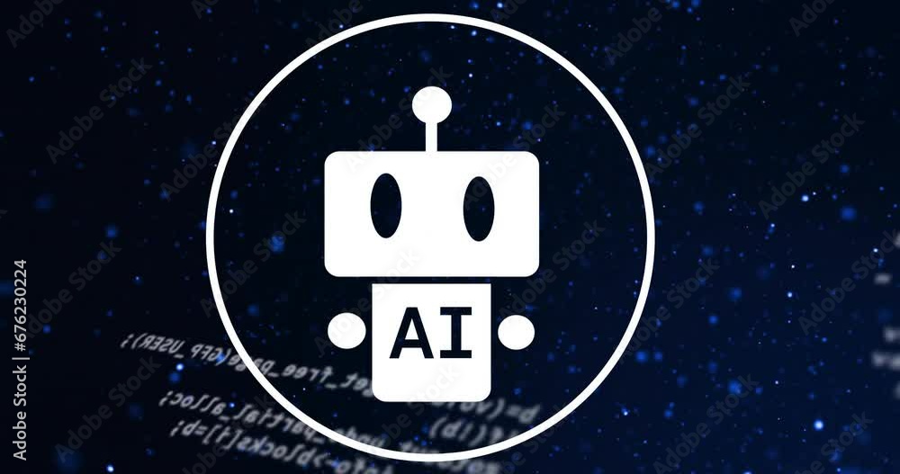 Poster animation of ai chat bot and data processing over dark background