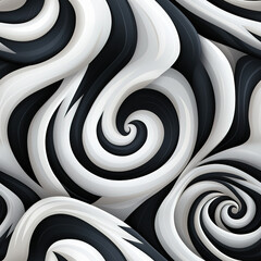 Hypnotic black and white swirl abstract optical illusion curves repeat pattern