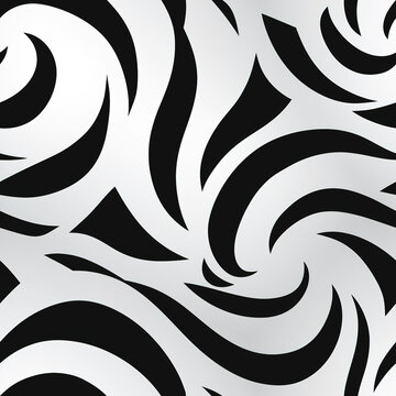 Hypnotic black and white swirl abstract optical illusion curves repeat pattern © Roman