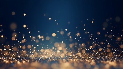 abstract background with Dark blue and gold particle. Christmas Golden light shine particles bokeh...