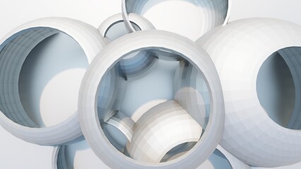 Abstract architecture background metallic round pattern 3d render