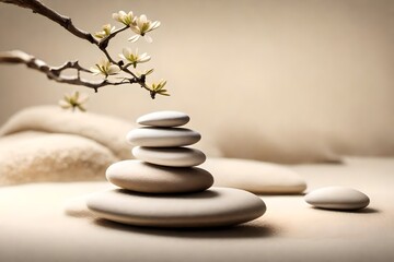 Obraz na płótnie Canvas zen stones and flower against simple background 
