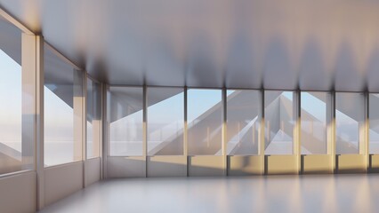 Architecture background interior with panoramic windows 3d render