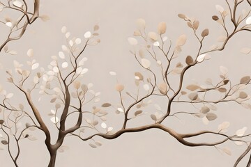  a light taupe background and a branch displaying neutral tones, embodying understated beauty.