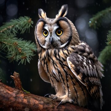 Big-eared owl, close-up, looking into the frame