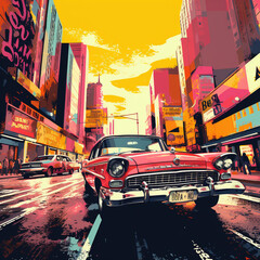 Classic retro car colorful background 3d render